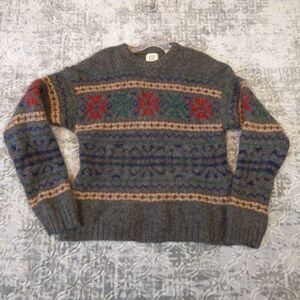 Vintage Gap Sweater Womens Large Gray Snowflake Fair Isle Shetland Wool Crewneck